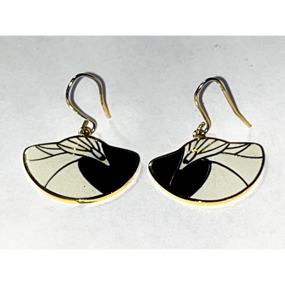 Vintage Roman Gold Tone Enamel Bird Art Deco Dangle Earrings Signed